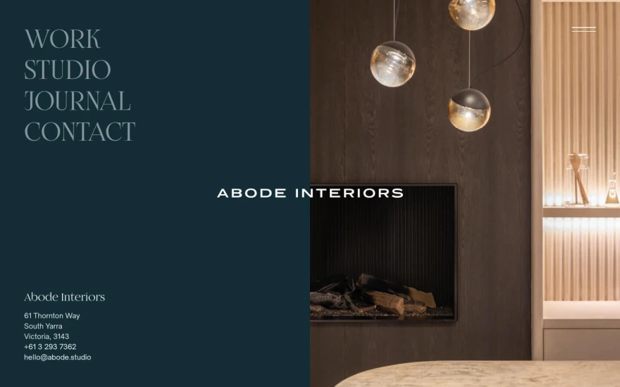 First screenshot of Abode Interior Design website webflow template