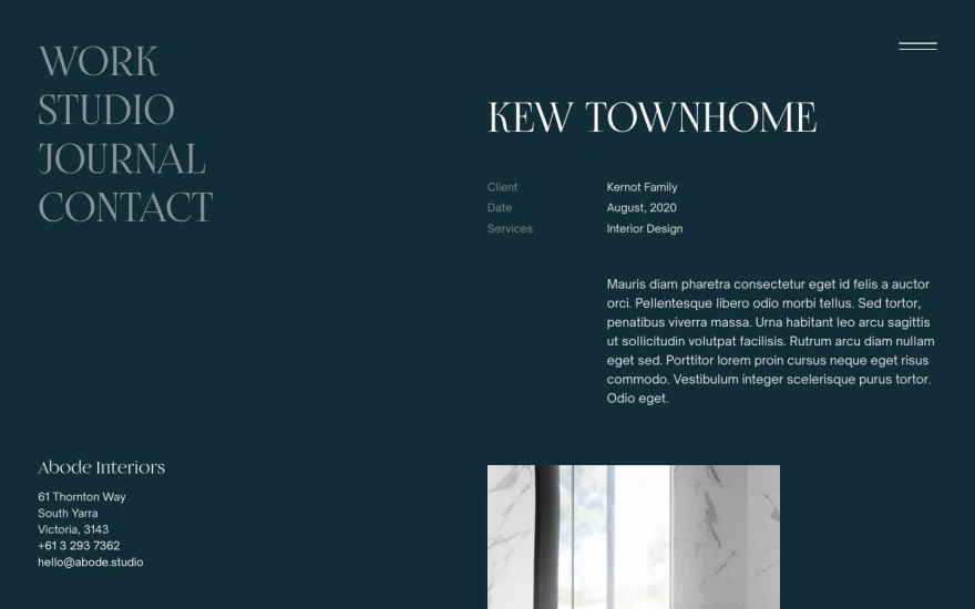 Third screenshot of Abode Interior Design website webflow template