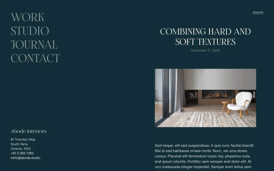 Fifth screenshot of Abode Interior Design website webflow template