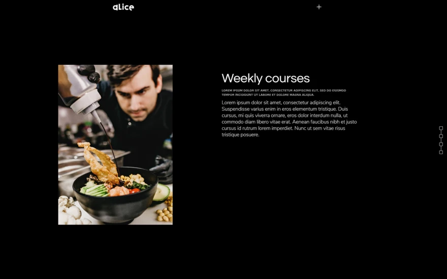 Second screenshot of Alice Restaurant website webflow template