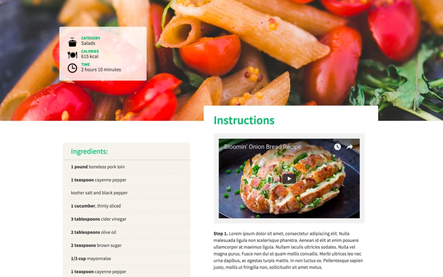 Third screenshot of All Recipes Recipe website webflow template