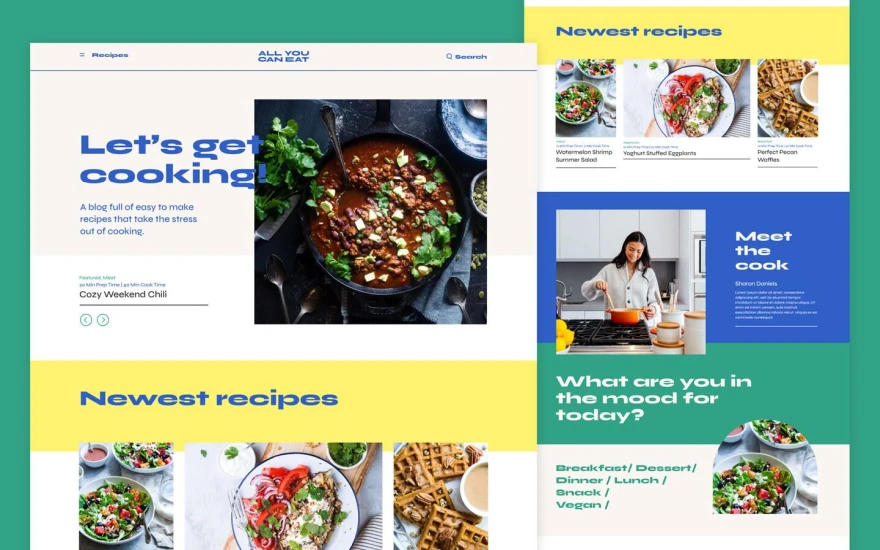 First screenshot of All You Can Eat Recipe website webflow template