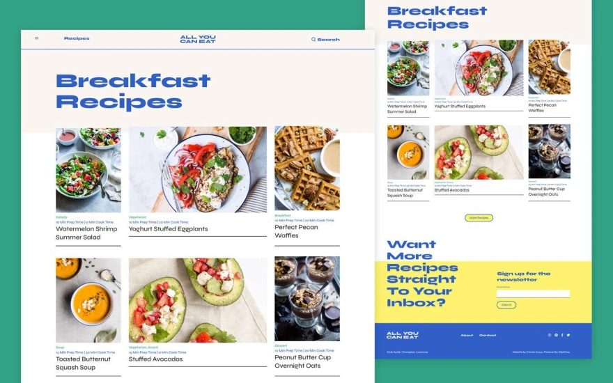 Third screenshot of All You Can Eat Recipe website webflow template