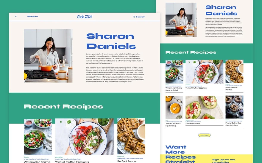Fourth screenshot of All You Can Eat Recipe website webflow template