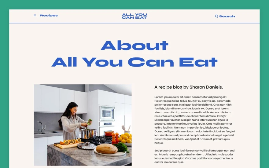 Fifth screenshot of All You Can Eat Recipe website webflow template