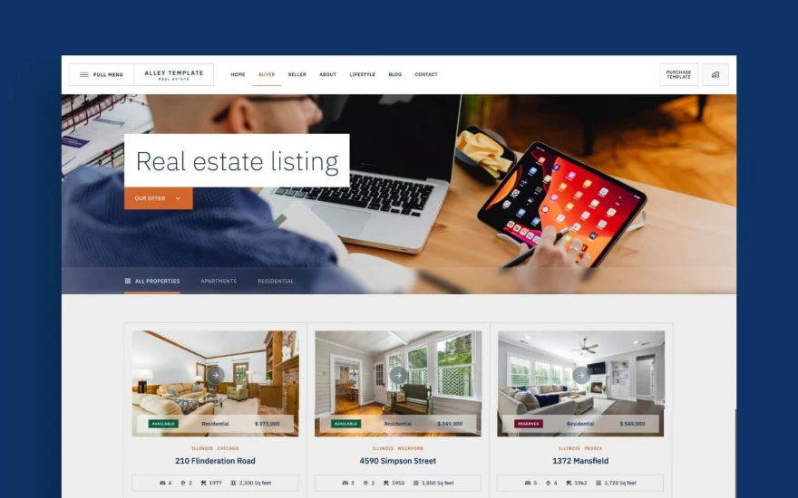 Second screenshot of Alley Real Estate website webflow template