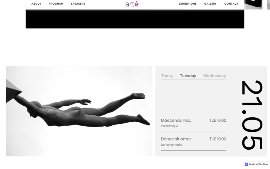 Third screenshot of Arte Event website webflow template