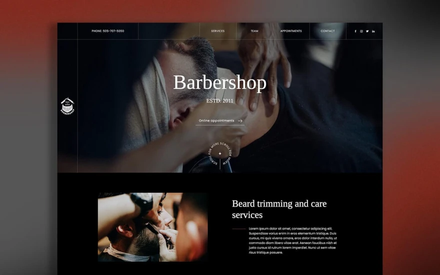 Second screenshot of Barbershop Barber website webflow template
