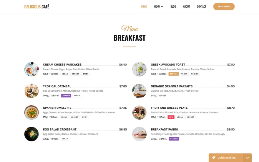 Third screenshot of Café Restaurant website webflow template