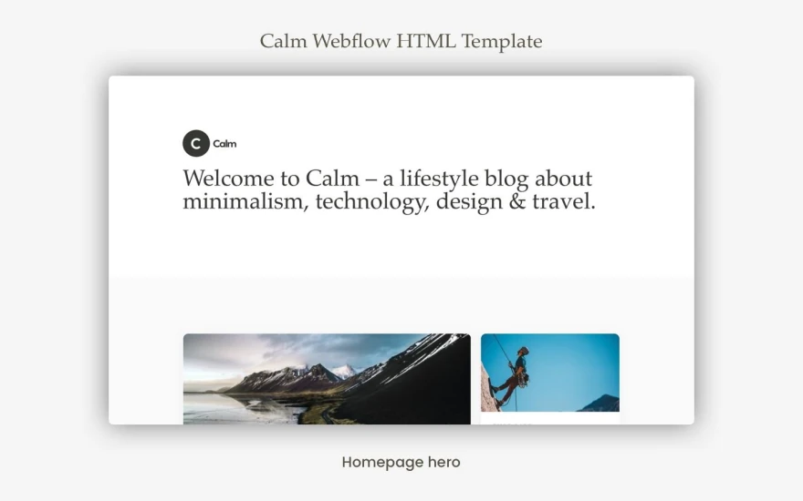 First screenshot of Calm Blog website webflow template