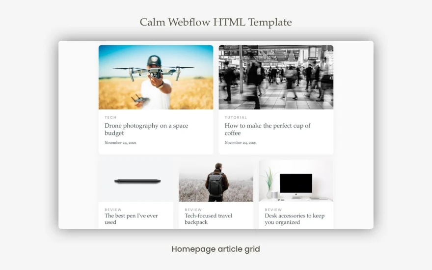 Second screenshot of Calm Blog website webflow template