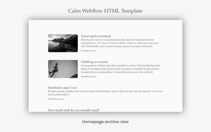 Third screenshot of Calm Blog website webflow template