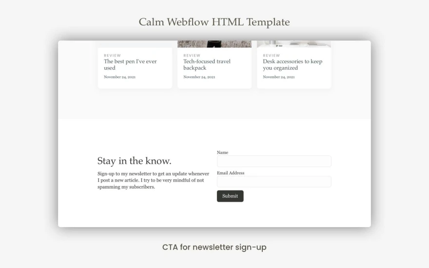 Fifth screenshot of Calm Blog website webflow template