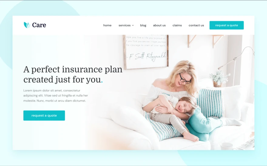 First screenshot of Care Insurance website webflow template