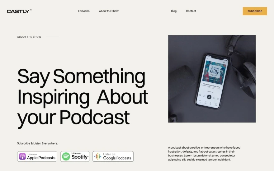 Second screenshot of Castly Podcast website webflow template
