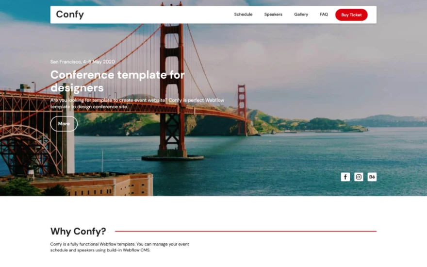 First screenshot of Confy Conference website webflow template