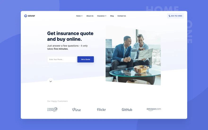 First screenshot of Cover Insurance website webflow template