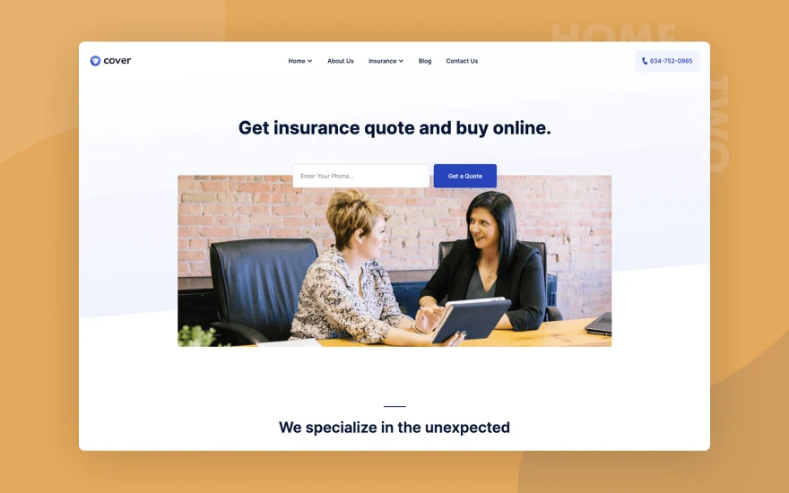 Second screenshot of Cover Insurance website webflow template