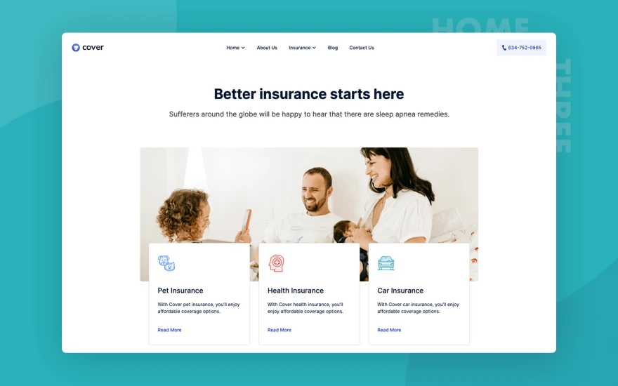 Third screenshot of Cover Insurance website webflow template