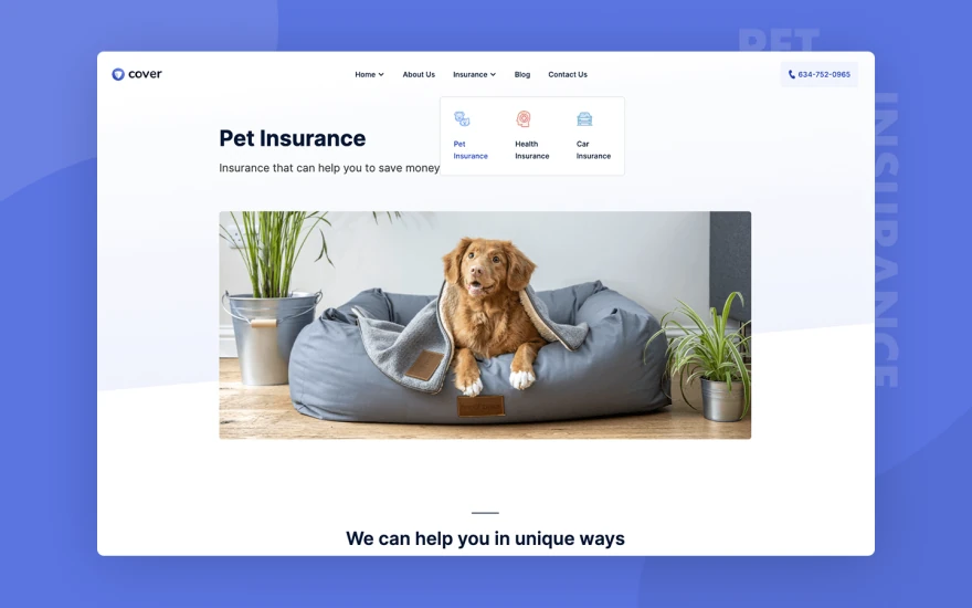 Fifth screenshot of Cover Insurance website webflow template