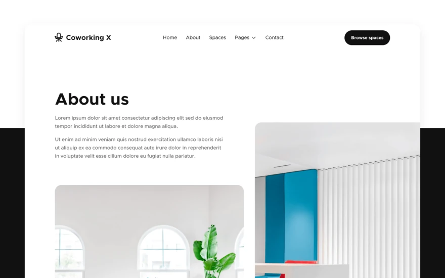 Fourth screenshot of Coworking X Real Estate website webflow template