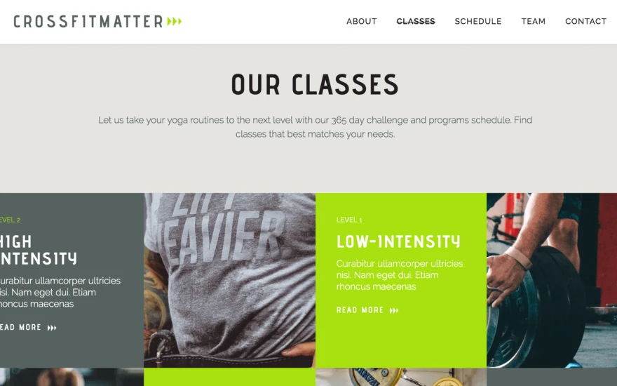 Third screenshot of Crossfitmatter Gym website webflow template