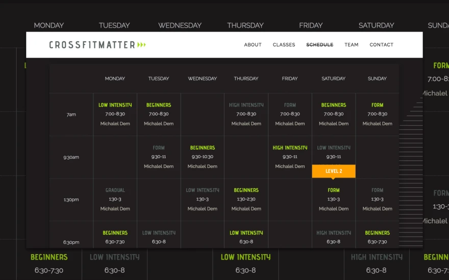Fourth screenshot of Crossfitmatter Gym website webflow template