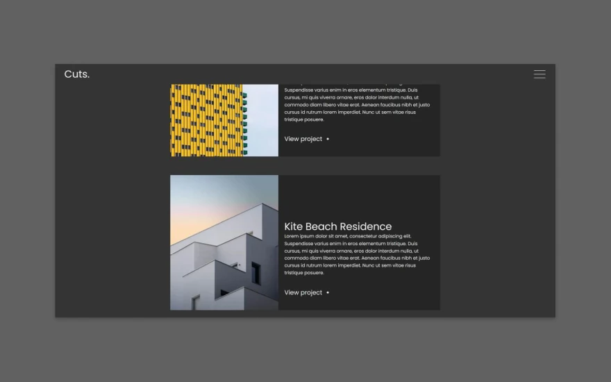 Fourth screenshot of Cuts Interior Design website webflow template
