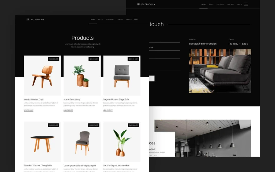 Fifth screenshot of Decoration X Interior Design website webflow template