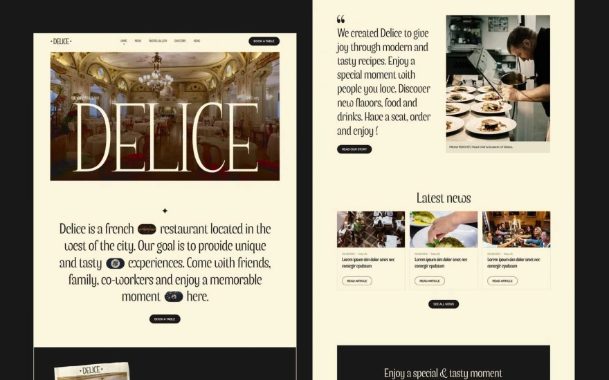 Second screenshot of Delice Restaurant website webflow template