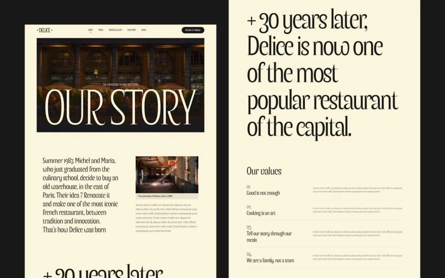 Third screenshot of Delice Restaurant website webflow template