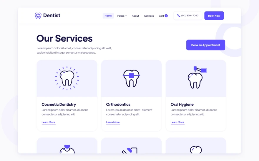 Second screenshot of Dentist Dentist website webflow template
