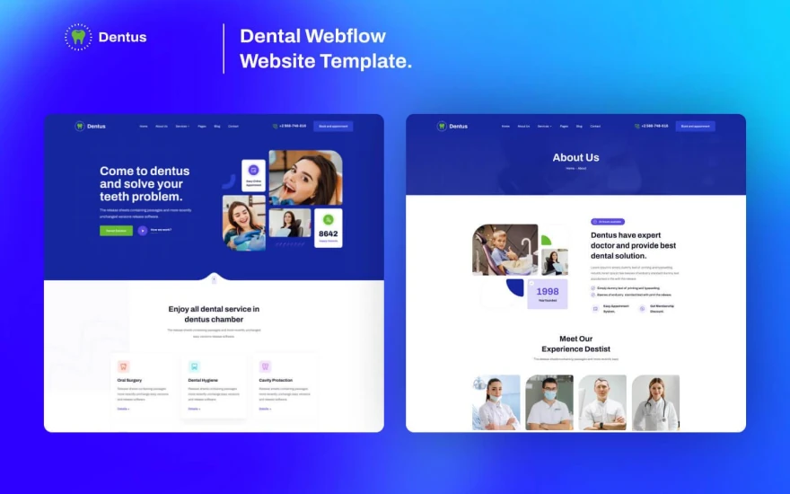 First screenshot of Dentus Dentist website webflow template