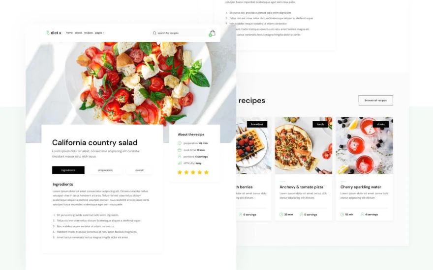 Fourth screenshot of Diet X Recipe website webflow template