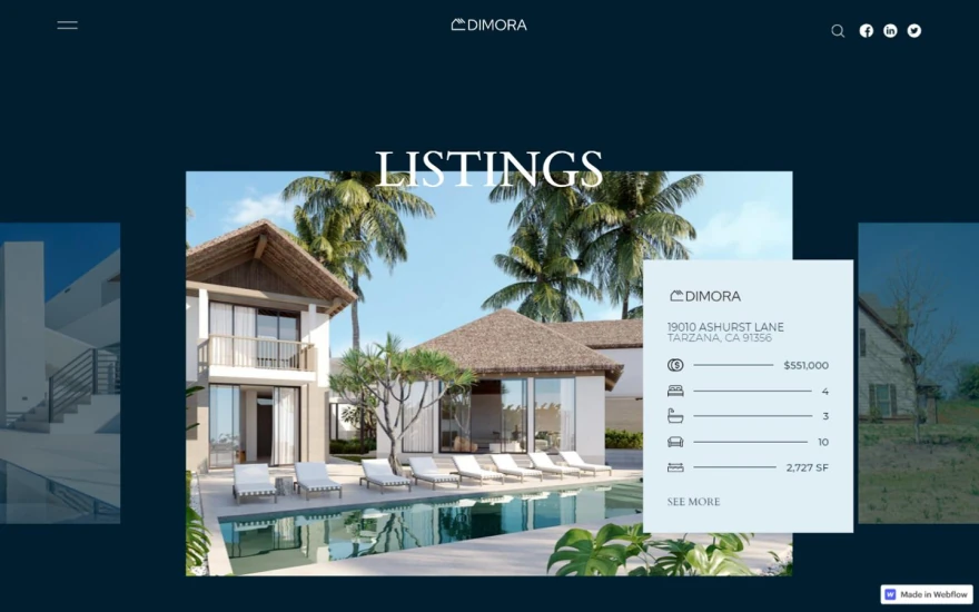 Second screenshot of Dimora Real Estate website webflow template