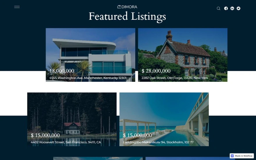 Third screenshot of Dimora Real Estate website webflow template
