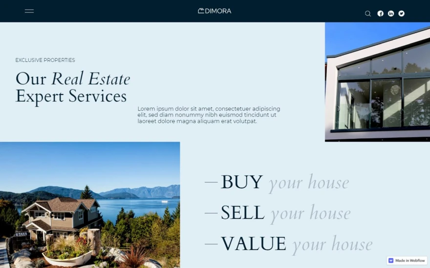 Fourth screenshot of Dimora Real Estate website webflow template