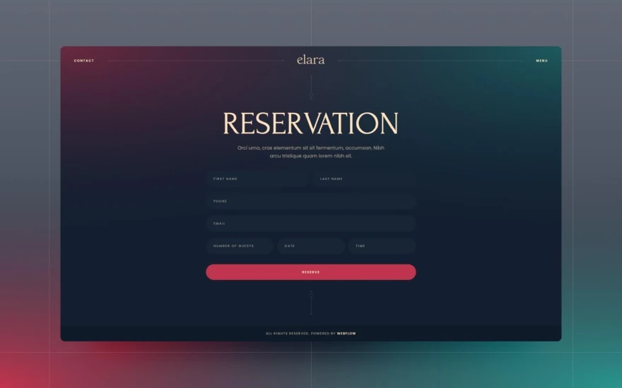 Second screenshot of Elara Restaurant website webflow template