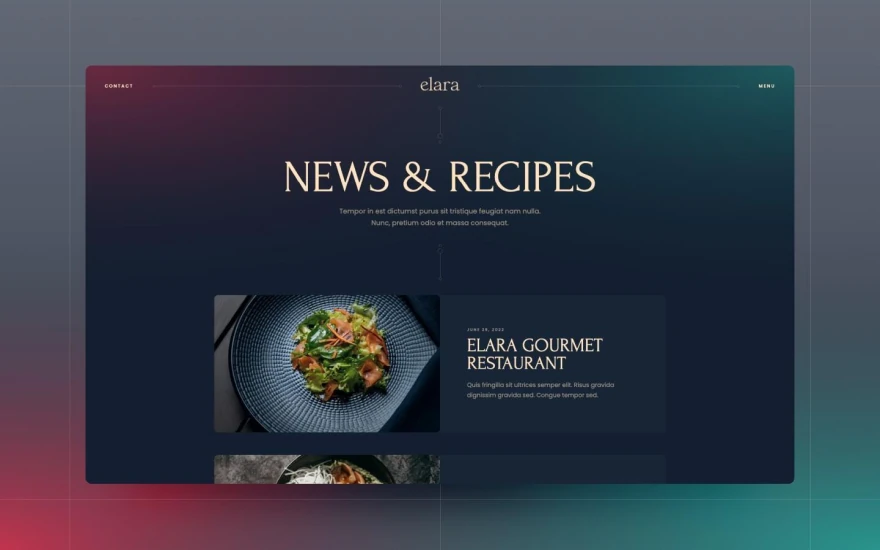 Third screenshot of Elara Restaurant website webflow template