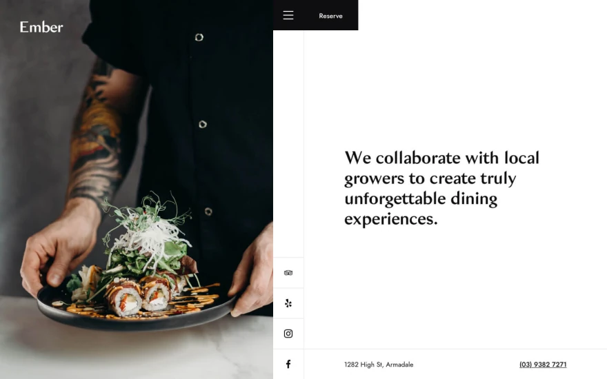 First screenshot of Ember Restaurant website webflow template
