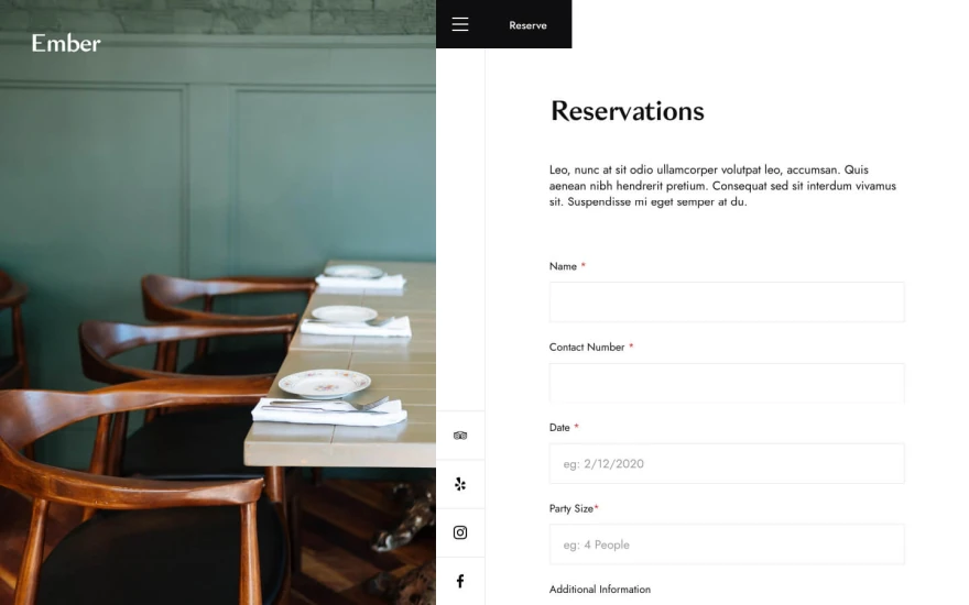 Fifth screenshot of Ember Restaurant website webflow template