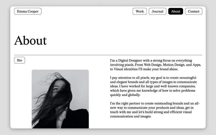 Fourth screenshot of Emma Portfolio website webflow template
