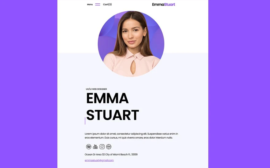 First screenshot of Emma Stuart Resume website webflow template