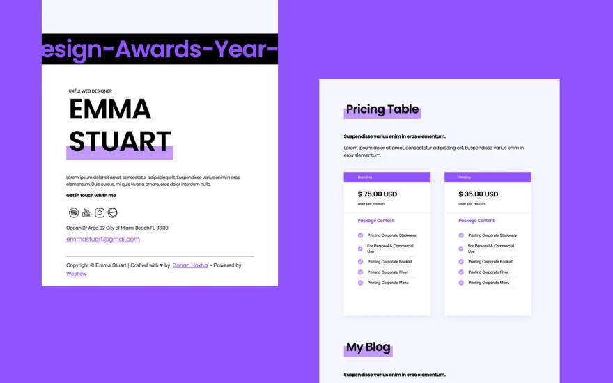Fifth screenshot of Emma Stuart Resume website webflow template