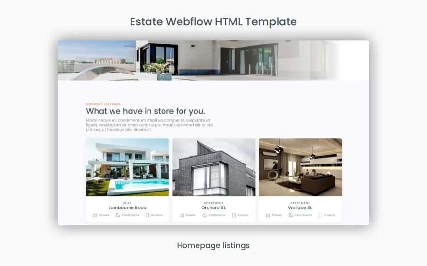 First screenshot of Estate Real Estate website webflow template