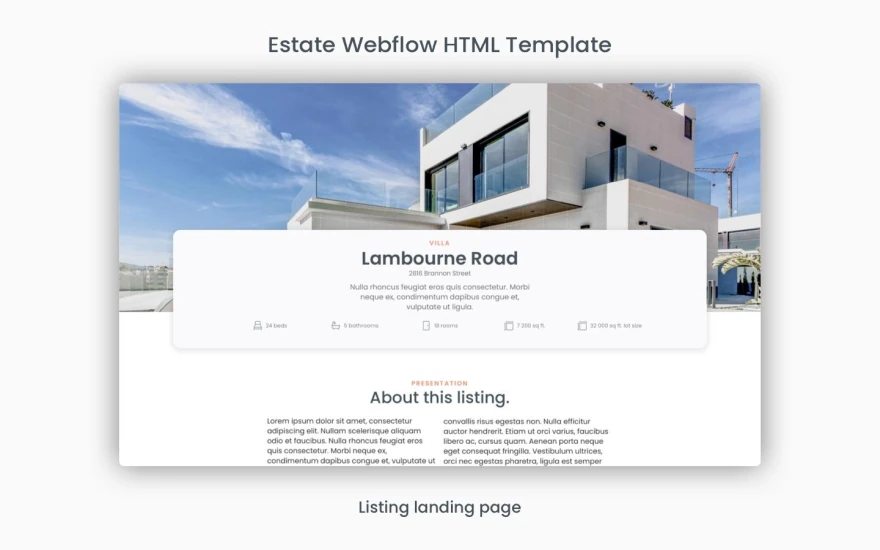 Second screenshot of Estate Real Estate website webflow template