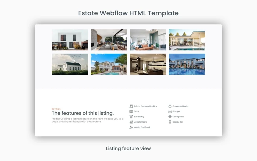 Third screenshot of Estate Real Estate website webflow template
