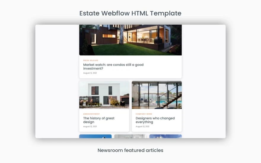 Fourth screenshot of Estate Real Estate website webflow template