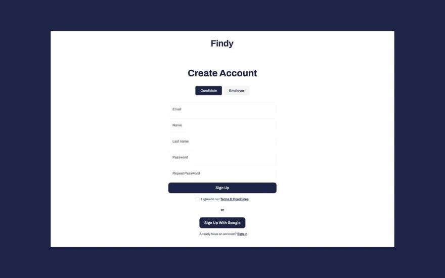 Fifth screenshot of Findy Job Portal website webflow template