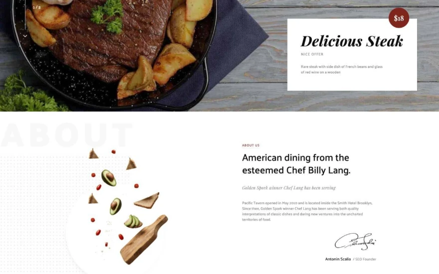 First screenshot of Fine Dining 128 Restaurant website webflow template